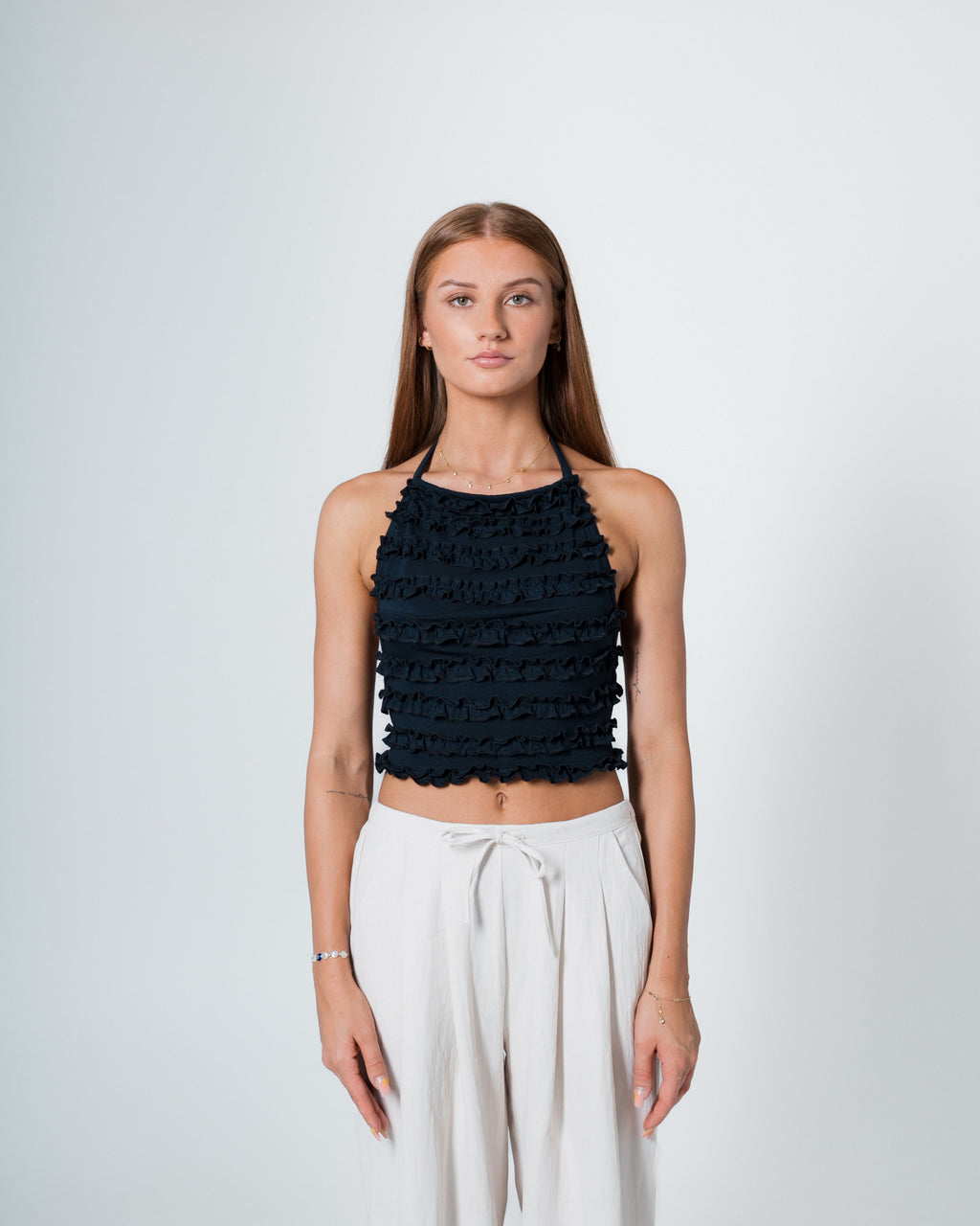 FRILLS NAVY TOP